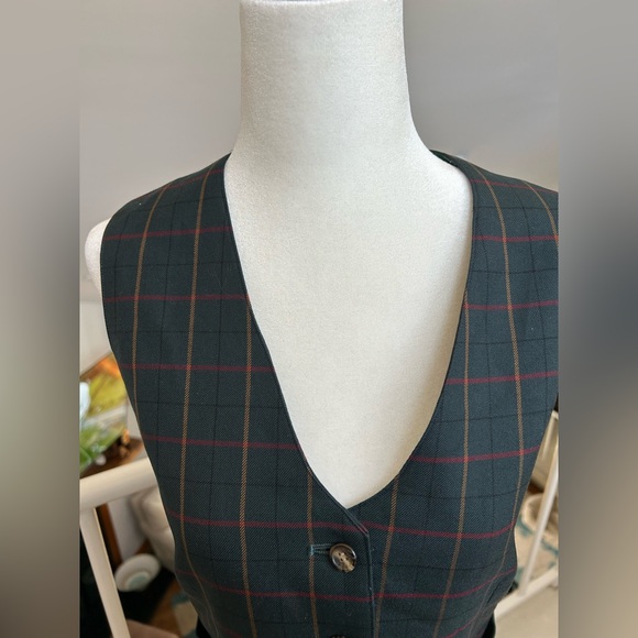 Womens vintage Dark Green Plaid Waistcoat Size S DAKS London made In Japan Wool - Picture 5 of 12
